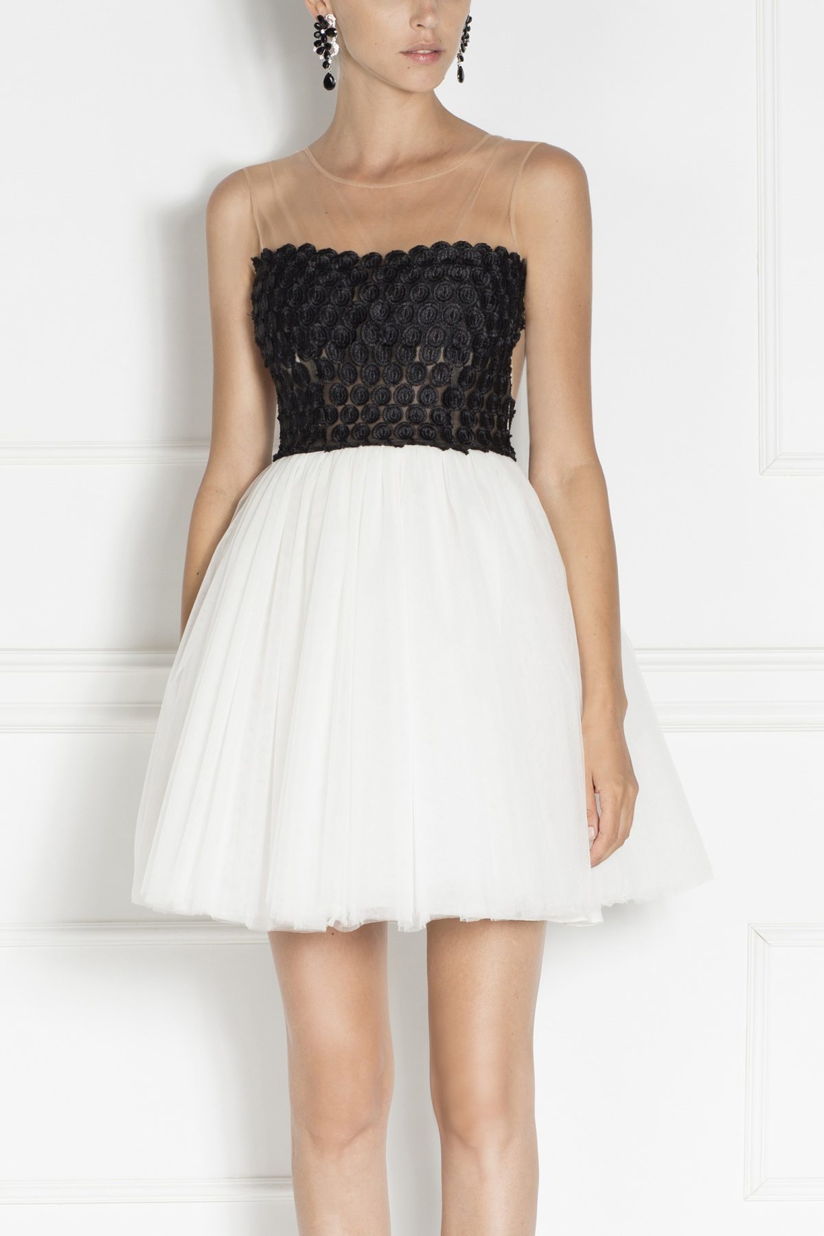 Rochie din tulle cu top din dantela Alb/Negru