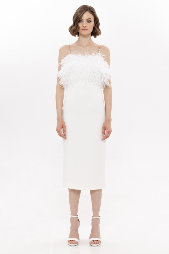 Feather trimmed midi dress