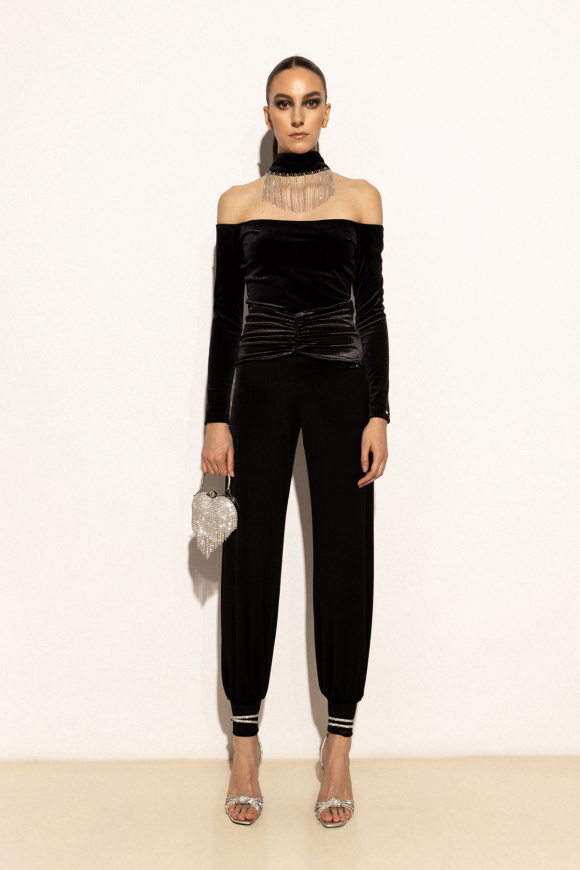 Body din catifea cu franjuri din strasuri