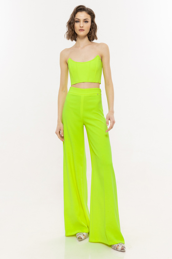 Pantaloni palazzo cu talie inalta