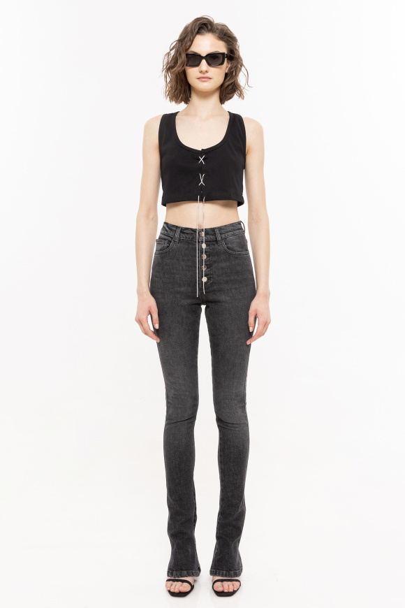 Top din bumbac cu snur din strasuri