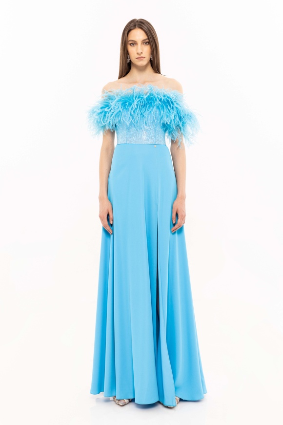 Feather-trimmed embellished dress