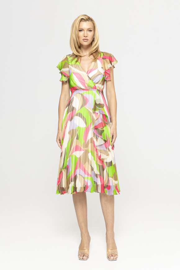 Printed pleated midi dress