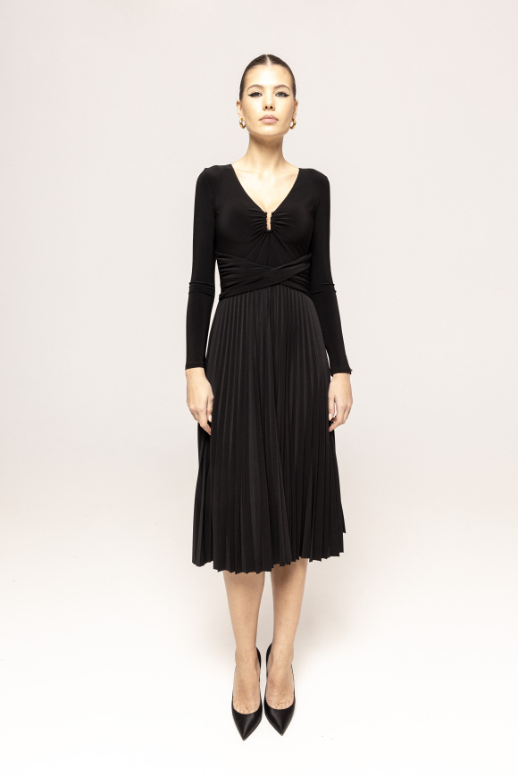 V-neck pleated dress