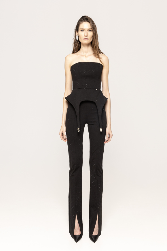 Crystal-embellished cotton pants