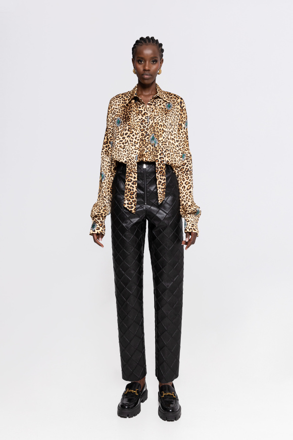 Leopard-print satin shirt