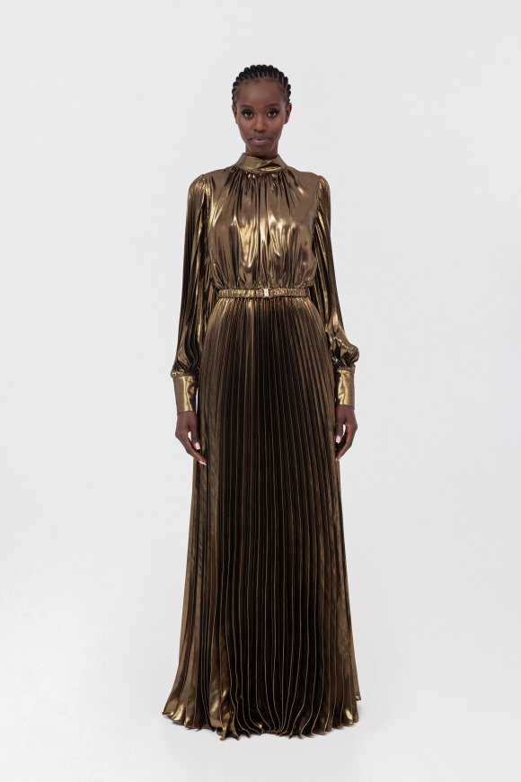 Rochie plisata cu pelicula metalizata