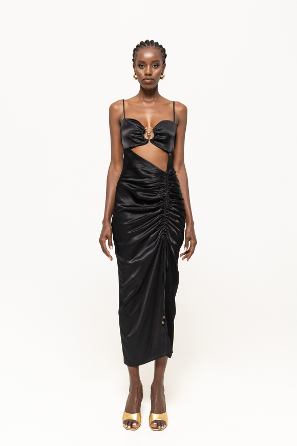 Adjustable cord satin midi dress