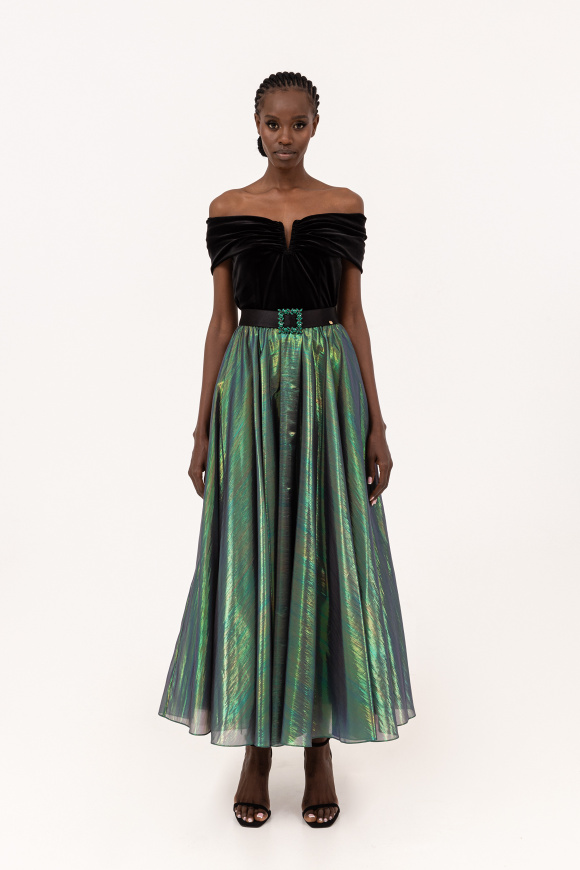 Rochie din voal cu bust din catifea