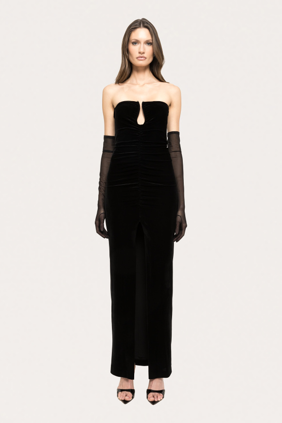 Rochie din catifea cu manusi detasabile