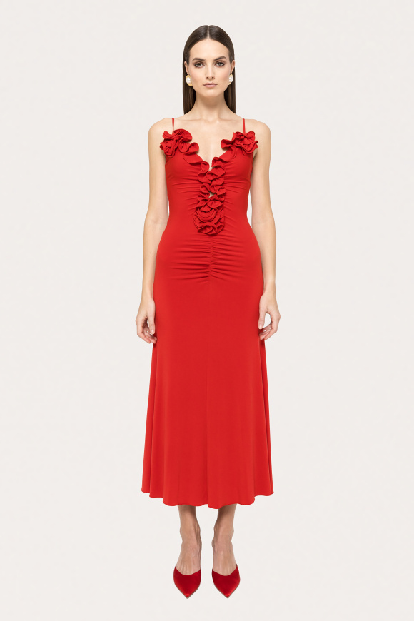 Rochie elastica cu flori pe decolteu