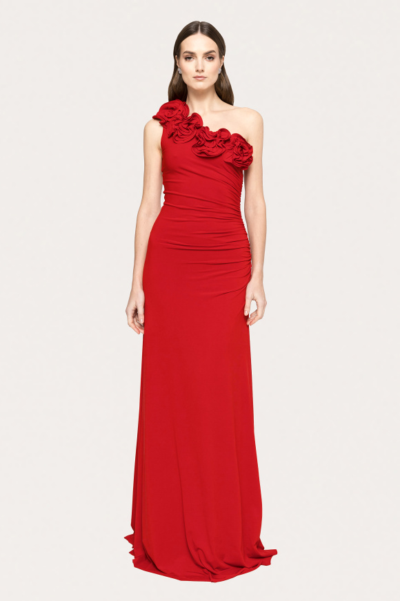 Rochie elastica cu flori aplicate