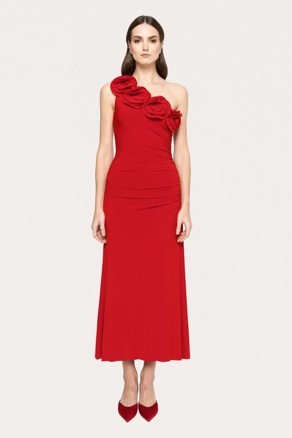 Rochie elastica cu flori pe decolteu