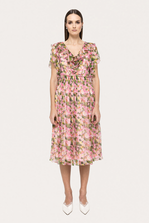 Rochie din matase cu volane