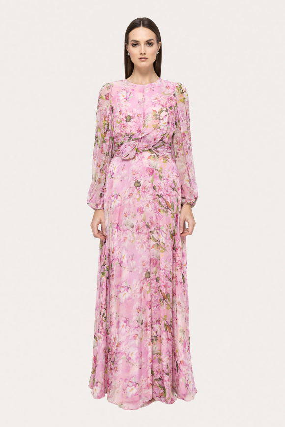 Rochie din matase cu floare aplicata