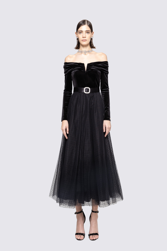 Polka-dot glitter-embellished tulle dress