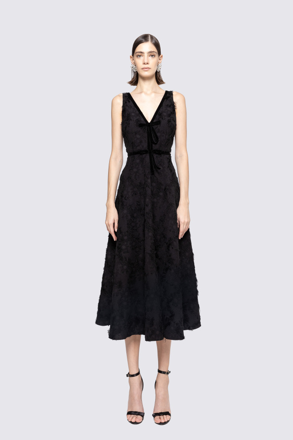 Rochie din jacard cu funde din catifea