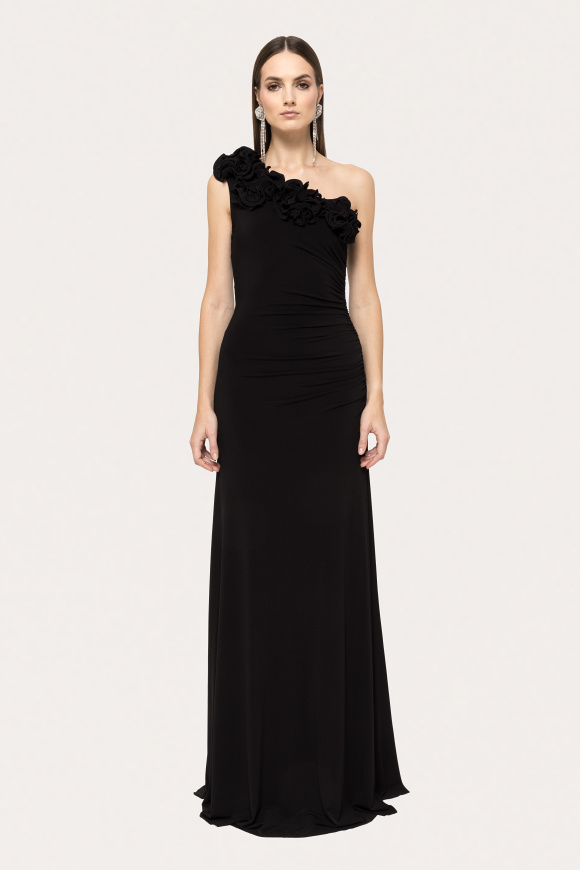 Rochie elastica cu flori aplicate