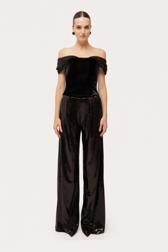 High-rise wide-leg sequin pants