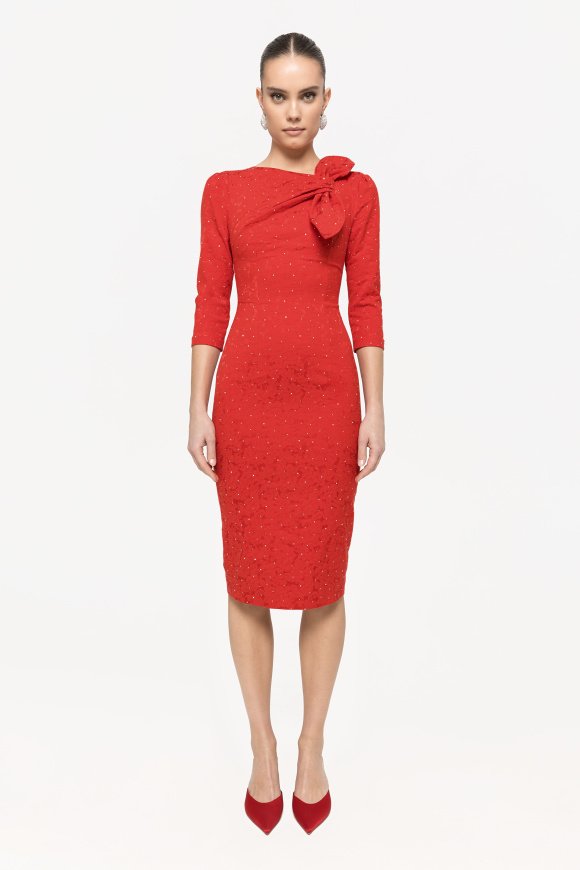 Rhinestone-embellished brocade midi dress