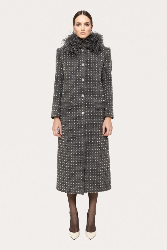 Ostrich feathers wool coat