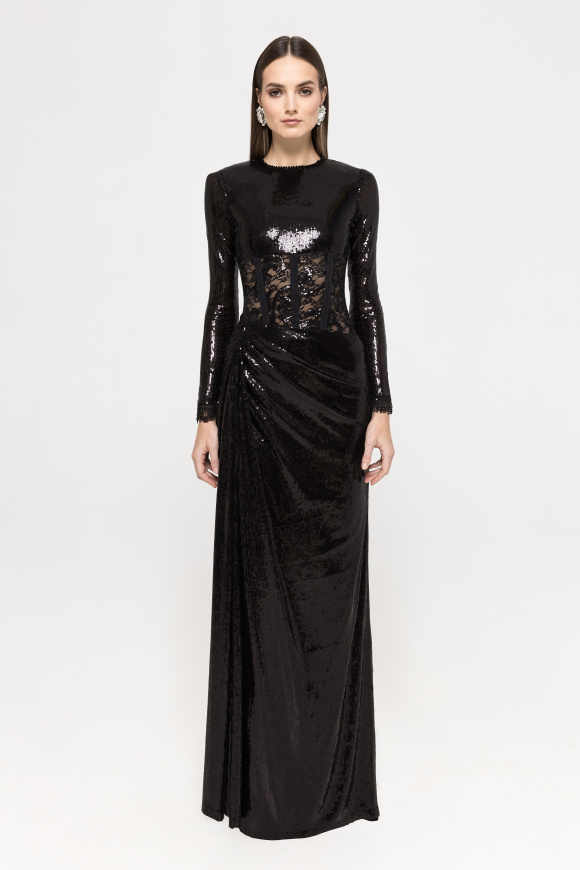Lace-insert sequin maxi dress