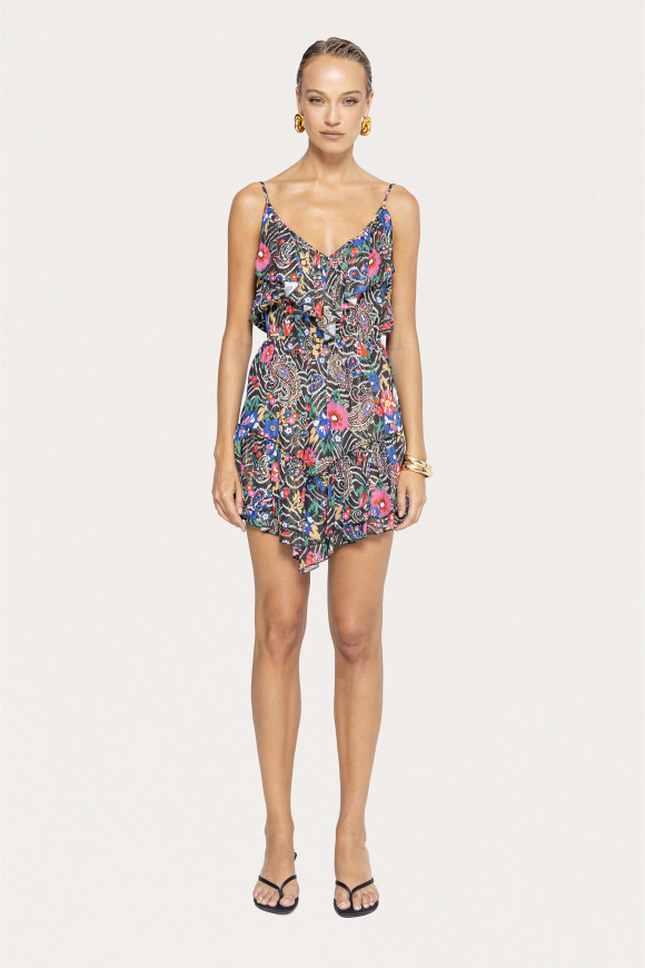 Ruffled viscose mini dress