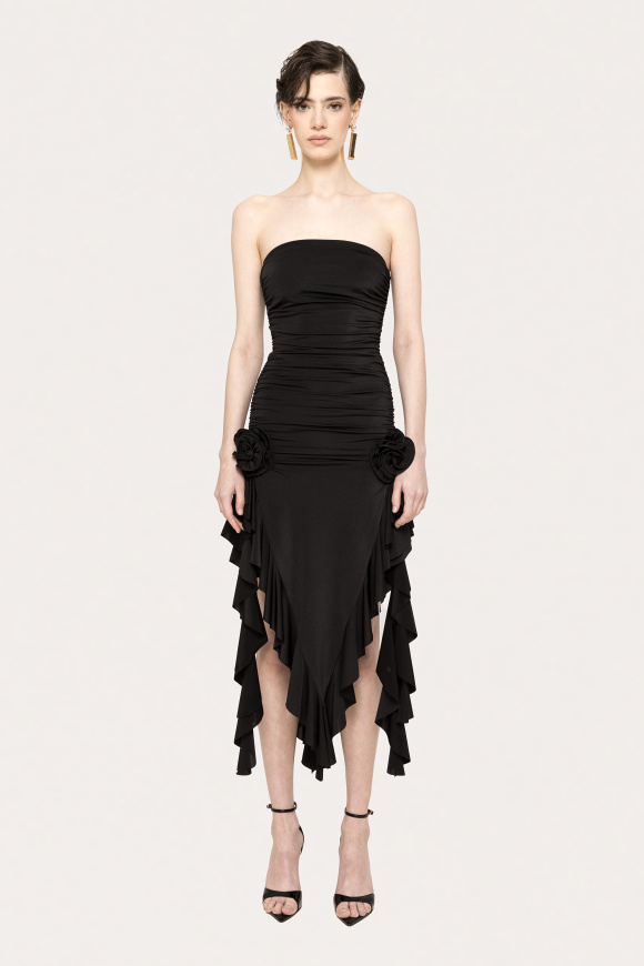 Rochie elastica cu terminatie din volane