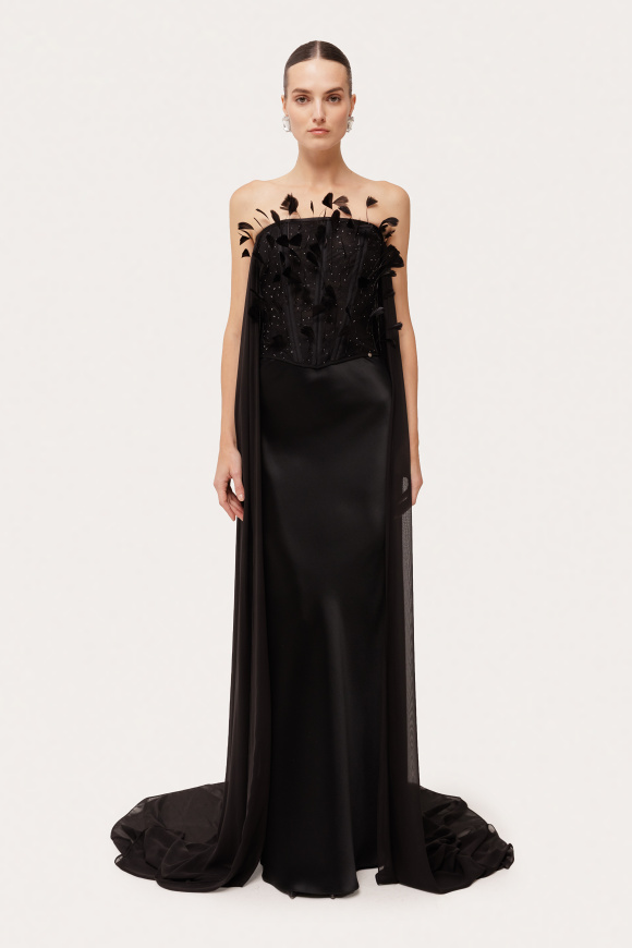Ostrich-feather tulle corset top