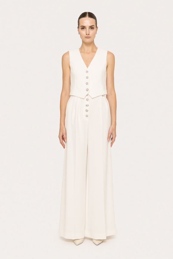Embellished-button wide-leg pants