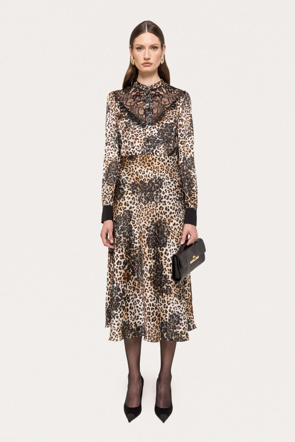 Rochie satinata cu insertie de dantela