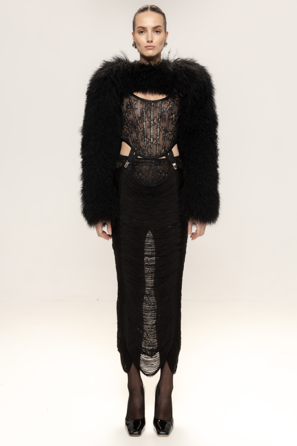 Fringed lace midi dress