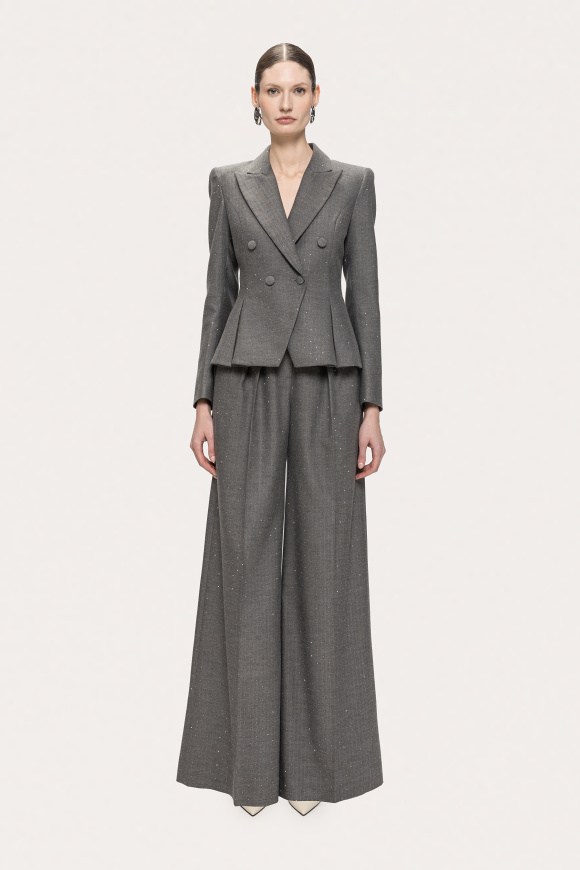 Pantaloni wide-leg din stofă cu strasuri aplicate