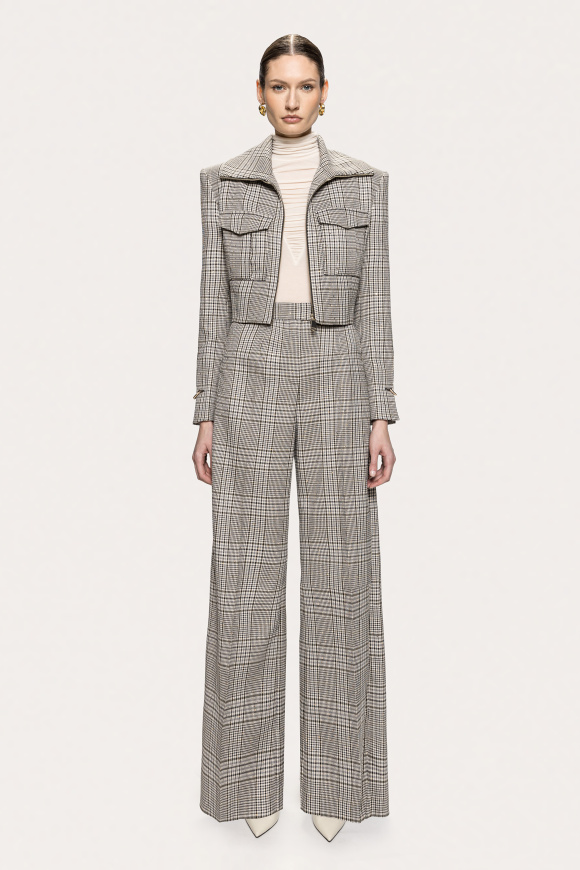 Pantaloni wide-leg din stofă în carouri
