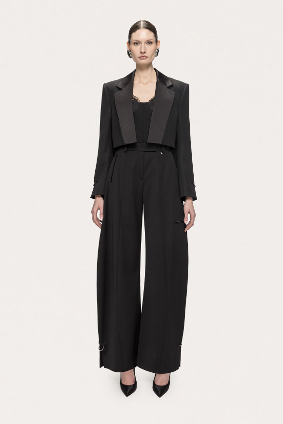 Wool blend barrel-leg pants