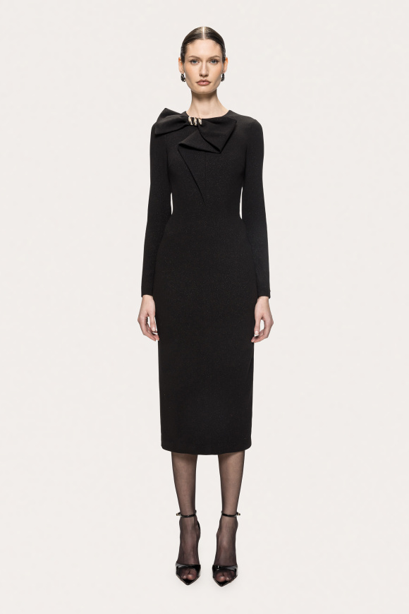 Rochie din crep cu lurex şi fundă