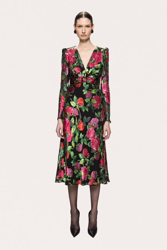 Floral silk and viscose midi dress