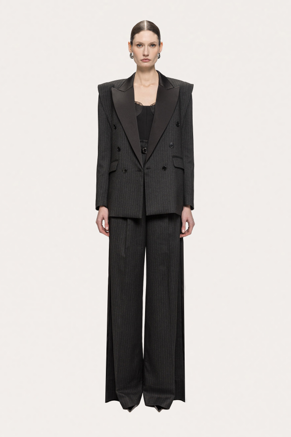 Pantaloni wide-leg din stofă în dungi