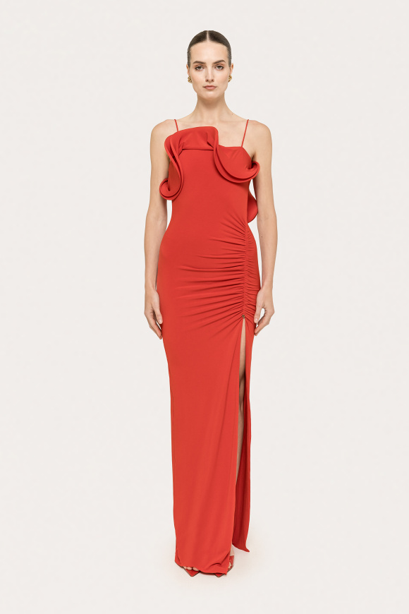 Rochie cu spatele gol si volane pe bust