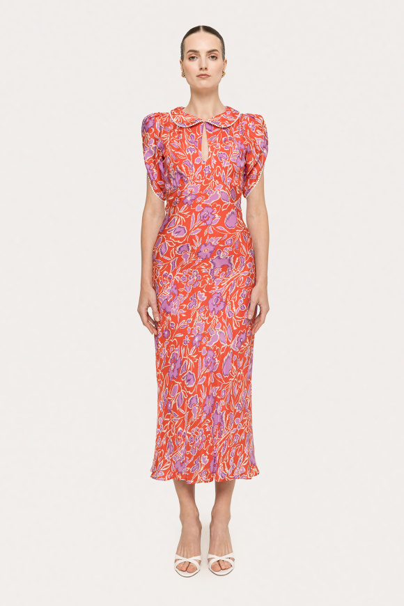 Rochie din cupro şi vâscoză cu imprimeu floral