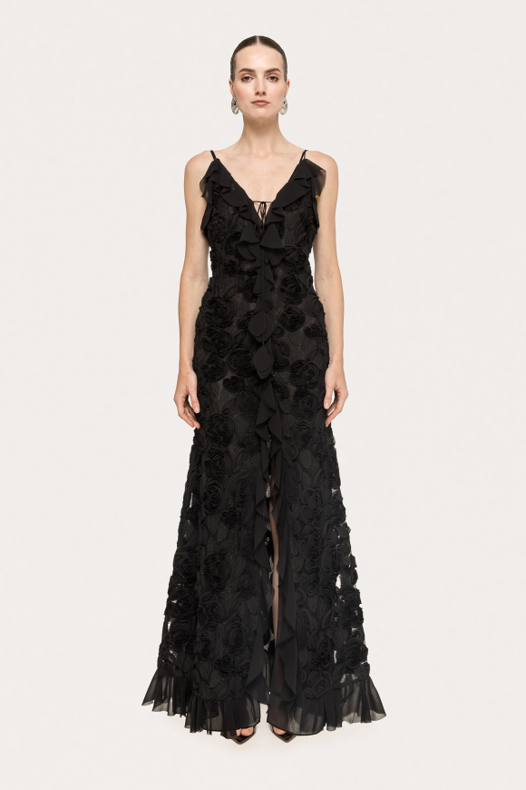Rochie cu broderie si flori 3D