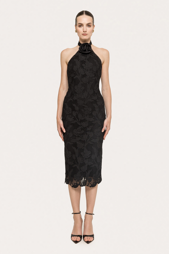 Rochie din dantelă cu guler halter