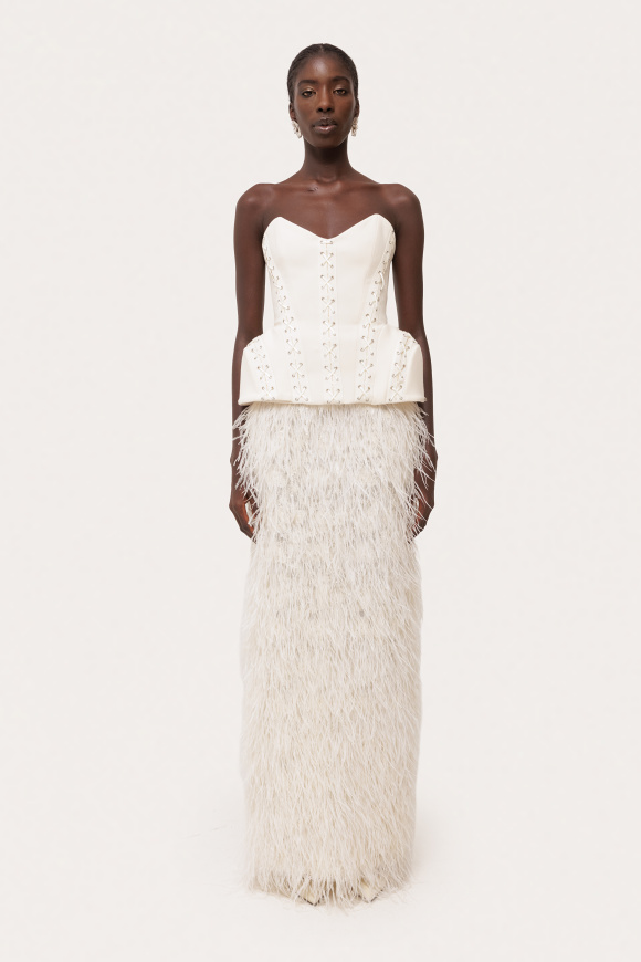 Ostrich feather high-waist maxi skirt