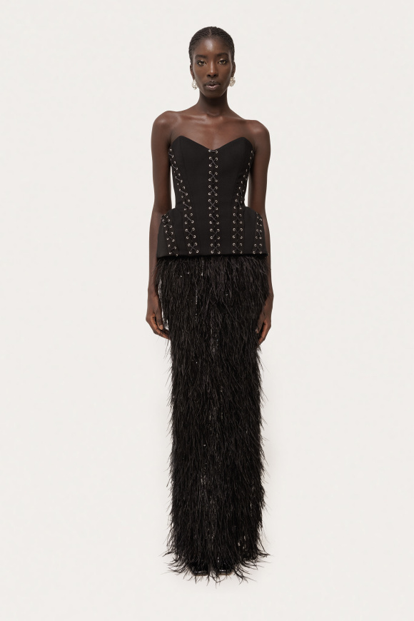 Ostrich feather high-waist maxi skirt