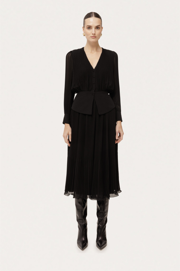 Pleated chiffon V-neck top