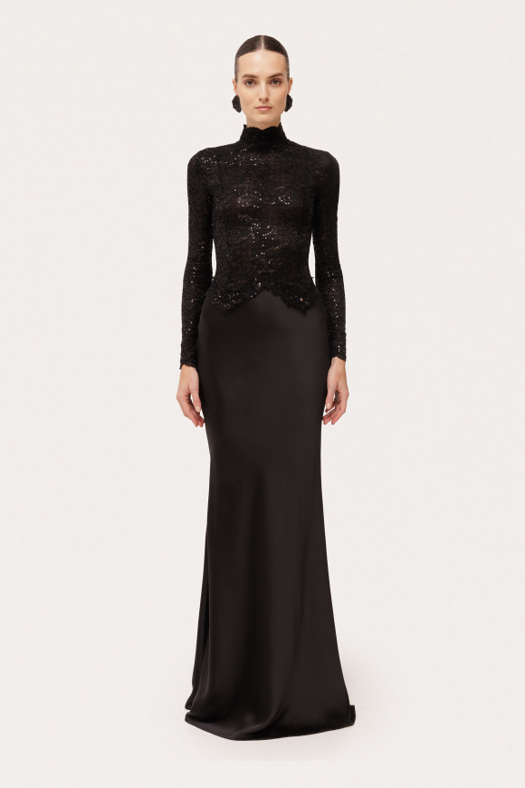Sequin lace satin maxi dress