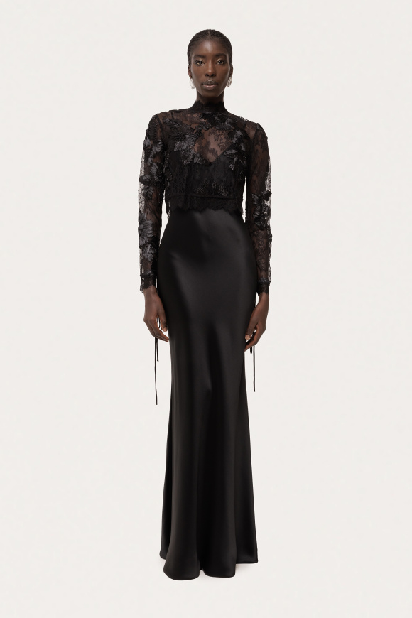 Rochie satinată cu top detaşabil din dantelă
