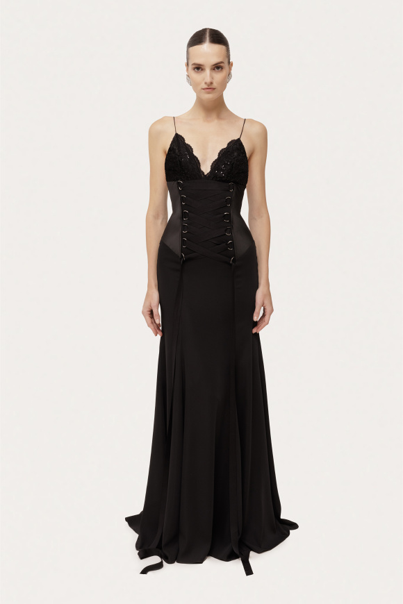 Lace sequin corset maxi dress