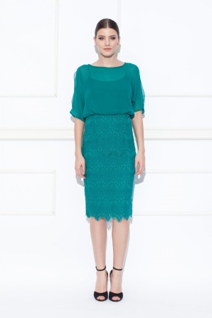 Evening silk dress with lace details