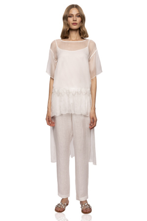 Silk transparent asymmetrical top